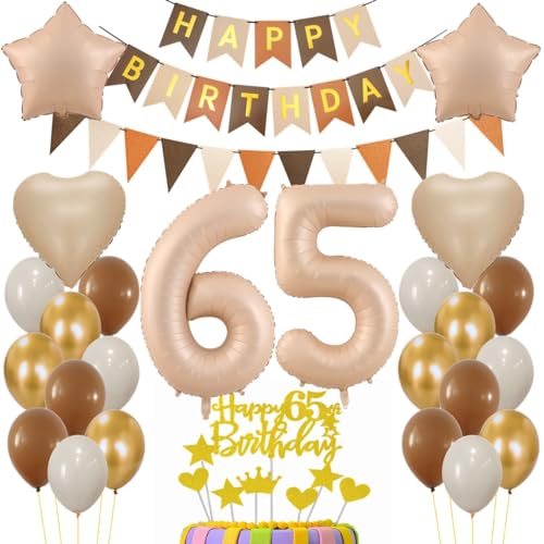 Luftballon 65. Geburtstag Deko, 65 Jahr Beige Braun Luftballon, Geburtstagsdeko 65 Jahre Braun Beige, Ballon 65. Geburtstag Frau Mann, Luftballons Zahl 65 für Frauen Männer, Braun 65. Party Deko von Haosell