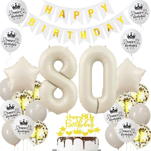 Luftballon 80 Jahr Geburtstag Creme, Deko 80 Geburtstag Frau Mann, 80. Geburtstagsdeko Beige Gold, Ballon 80 Deko Beige, Luftballons 80. Dekorationen Gold, 80. Ballon Frau von Haosell