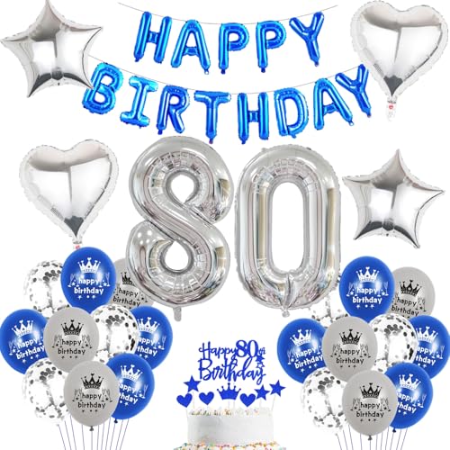 Luftballon 80. Geburtstag mann blau deko Folienballon 80 jahre Geburtstags deko mann männer blau set happy Birthday 80th Geburtstagsdeko 80 mann Ballon 80 jahre Geburtstag mann Dekoration set(80) von Haosell