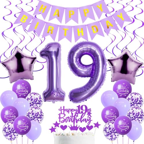 Luftballons 19. Geburtstag Mädchen Deko, Lila 19. Geburtstag Party Deko, Geburtstagsdeko 19 Jahre Mädchen Lila, 19. Geburtstag Dekoration Mädchen, Lila 19. Tortendeko Geburtstag,19. Ballon Lila von Haosell