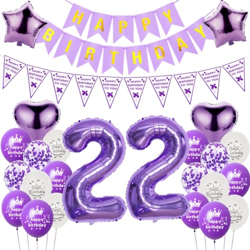 Luftballons 22. Geburtstag Dekoration Lila, 22. Geburtstag Dekoration Frau, Ballons 22 Zahl Lila, Frauen 22. Party Deko, Ballon 22. Frau , Deko 22. Ballon von Haosell