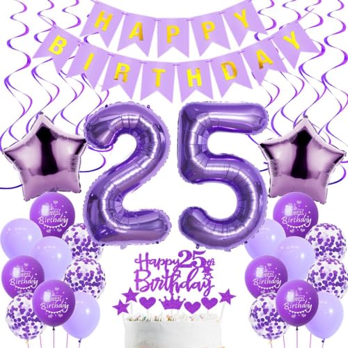 Luftballons 25. Geburtstag Frau Deko, Lila 25. Geburtstag Party Deko, Geburtstagsdeko 25 Jahre Frauen Lila, 25. Geburtstag Dekoration Frau, Lila 25. Tortendeko Geburtstag,25. Ballon Lila von Haosell