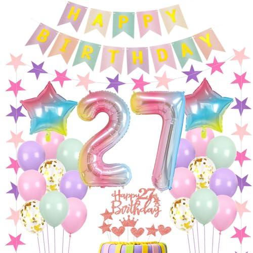 Luftballons 27. Geburtstag Dekoration Rosa - Geburtstagsdeko für Frauen 27 Jahre - Regenbogen Luftballon Deko Bunt von Haosell