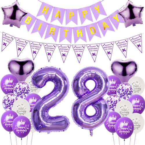 Luftballons 28. Geburtstag Dekoration Lila, 28. Geburtstag Dekoration Frau, Ballons 28 Zahl Lila, Frauen 28. Party Deko, Ballon 28. Frau , Deko 28. Ballon von Haosell