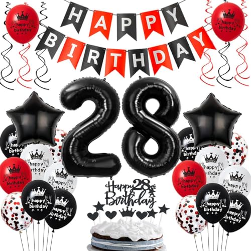 Luftballons 28. Geburtstagsdeko Rot Schwarz, 28 Jahre Schwarz Rot Geburtstag Partydekoration, 28. Luftballons Geburtstag Rot Schwarz, Ballons 28 Jahre Mann Frau, 28. Geburtstag Party Deko von Haosell