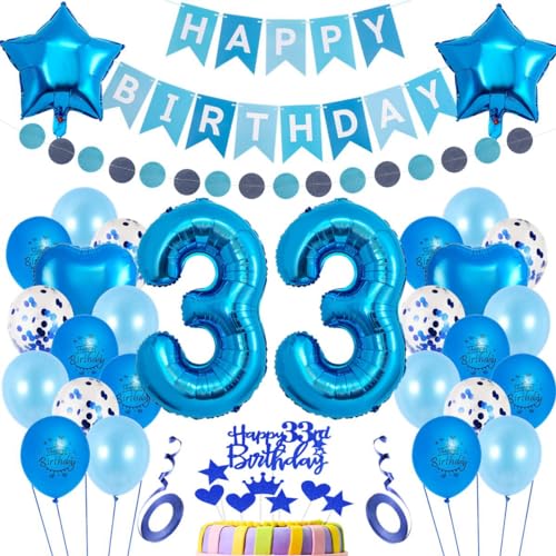 Luftballons 33. Geburtstag Deko Blau,33. Geburtstag Dekoration,Blau Tortendeko Geburtstag 33 Jahre,Mann 33 Geburtstag Deko,Frau Männer Ballon 33. Party Deko, Geburtstagsdeko 33. Mann Frauen Deko von Haosell