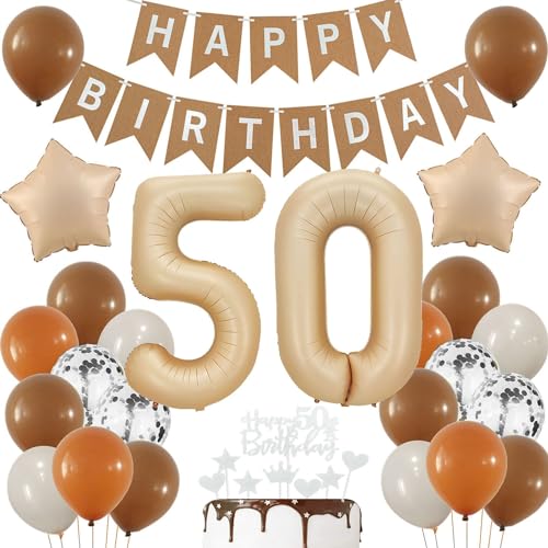 Luftballons 50 Jahre Brau,50 Geburtstag Deko Beige, Deko 50 Geburtstags Frau,50 Jahre Geburtstagsdeko Ballon,Boho 50. Luftballon Beige,Party Deko 50 Luftballon, Mann 50. Geburtstag Dekoration von Haosell