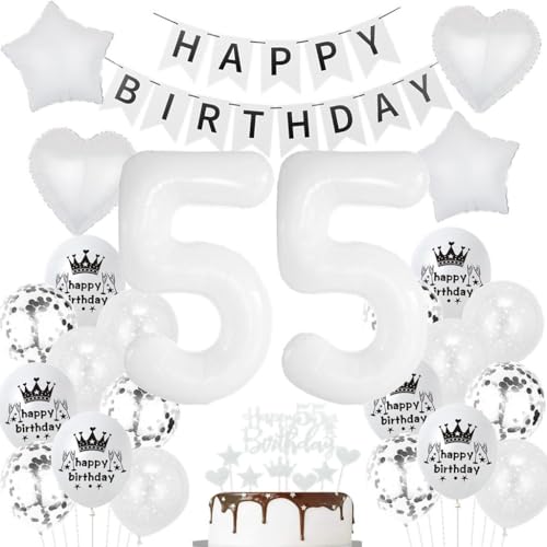 Luftballons 55. Geburtstag - Weiße Deko für Frau und Mann - Party Dekoration für 55 Jahre Luftballons 55. Geburtstag - Weiße Deko für Frau und Mann - Party Dekoration für 55 Jahre von Haosell