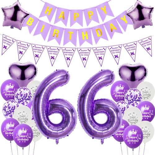 Luftballons 66. Geburtstag Dekoration Lila, 66. Geburtstag Dekoration Frau, Ballons Geburtstag 66 Zahl Lila, Frauen 66. Geburtstag Party Deko, Ballon 66. Geburtstag Frau lila, Deko 66. Ballon von Haosell