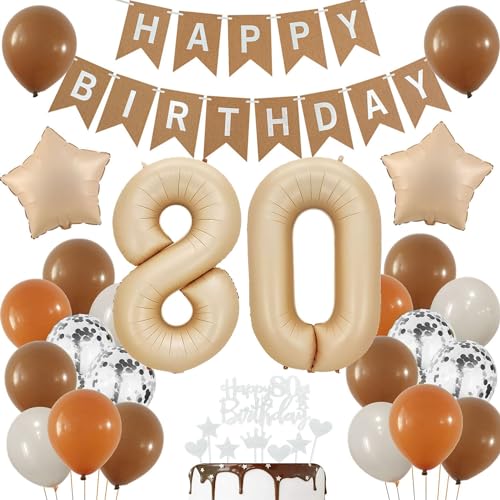 Luftballons 80 Jahre Brau,80 Geburtstag Deko Beige, Deko 80 Geburtstags Frau,80 Jahre Geburtstagsdeko Ballon,Boho 80. Luftballon Beige,Party Deko 80 Luftballon, Mann 80. Geburtstag Dekoration von Haosell