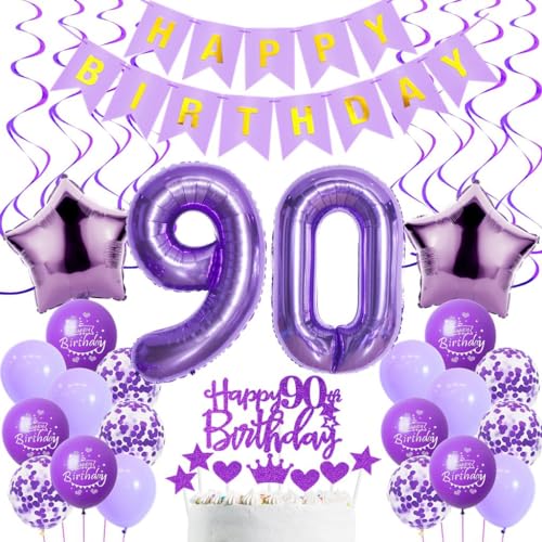 Luftballons 90. Geburtstag Frau Deko, Lila 90. Geburtstag Party Deko, Geburtstagsdeko 90 Jahre Frauen Lila, 90. Geburtstag Dekoration Frau, Lila 90. Tortendeko Geburtstag,90. Ballon Lila von Haosell