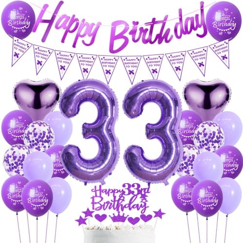 Luftballons 33. Geburtstag Frau - Lila Dekoration für Frauen, Ballon Geburtstagdeko 33 Jahre Luftballons 33. Geburtstag Frau - Lila Dekoration für Frauen, Ballon Geburtstagdeko 33 Jahre von Haosell