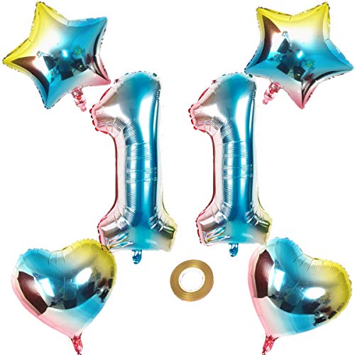 Luftballons Zahl 11 Nummer 11 Luftballon Regenbogen 11 Zahlenballon Folienballon 32 inch 80 cm XL für Mädchen Junge,Riesen Aufblasbar herz Helium Folienballon Stern Ballons Geburtstag Party Deko (11) von Haosell