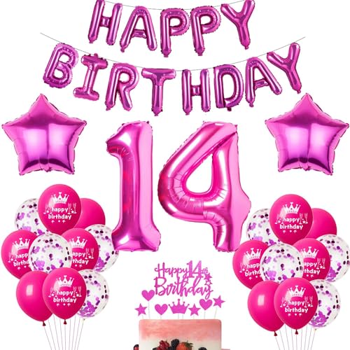 Rosa Luftballon 14. Geburtstag Hot Pink Geburtstag Luftballon 14 Jahre Rosa Ballon 14. Geburtstagsdeko 14 Jahre Mädchen 14 Party Deko Rosa 14. Mädchen Dekorationen Rose von Haosell