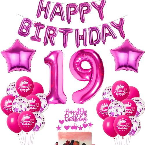 Rosa Luftballon 19. Geburtstag Hot Pink Geburtstag Luftballon 19 Jahre Rosa Ballon 19. Geburtstagsdeko 19 Jahre Mädchen 19 Party Deko Rosa 19. Mädchen Dekorationen Rose von Haosell