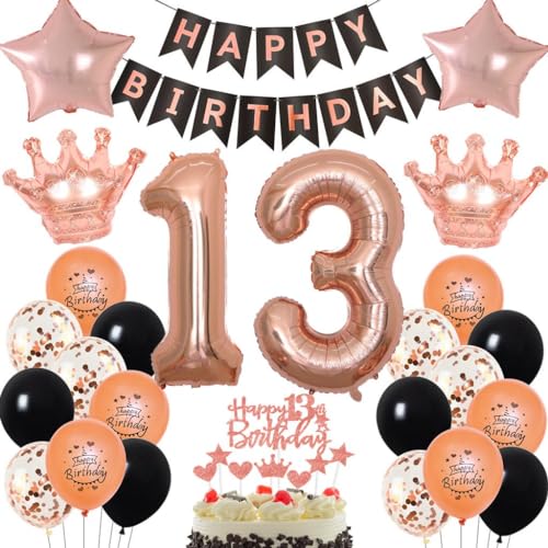 Rosegold 13 Jahr Geburtstag Mädchen, Rosegold Luftballon 13 Geburtstag Mädchen, 13. Geburtstag Dekorationen Mädchen, Rosegold Schwarz 13. Party Deko, Geburtstagsdeko 13 Jahr Rosegold Schwarz von Haosell