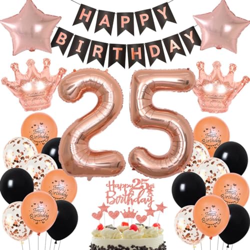Rosegold 25 Jahr Geburtstag Frau, Rosegold Luftballon 25 Geburtstag Frau, 25. Geburtstag Dekorationen Frauen, Rosegold Schwarz 25. Party Deko, Geburtstagsdeko 25 Jahr Rosegold Schwarz von Haosell