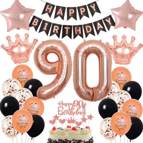Rosegold 90 Jahr Geburtstag Frau, Rosegold Luftballon 90 Geburtstag Frau, 90. Geburtstag Dekorationen Frauen, Rosegold Schwarz 90. Party Deko, Geburtstagsdeko 90 Jahr Rosegold Schwarz von Haosell