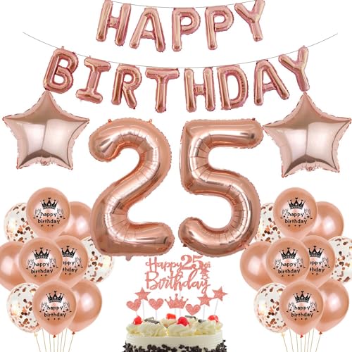 Rosegold Luftballon 25. Geburtstag Frau Rosegold 25. Geburtstag Dekorationen Frau Ballon 25. Geburtstagsdeko Rosegold 25 Frauen Rosegold Geburtstagsdeko 25 Happy Birthday Banner von Haosell