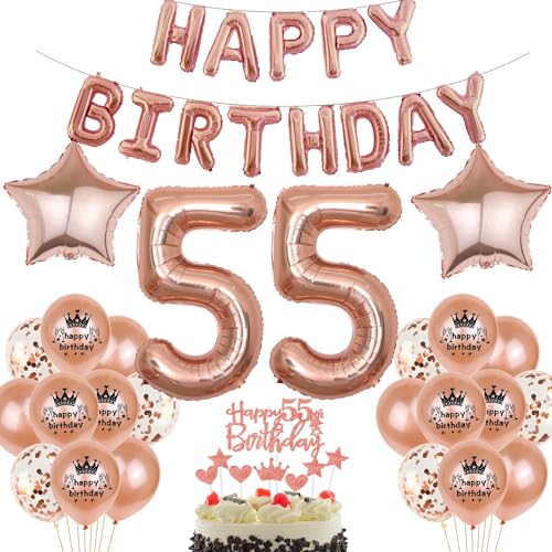 Rosegold Luftballon 55. Geburtstag Frau Rosegold 55. Geburtstag Dekorationen Frau Ballon 55. Geburtstagsdeko Rosegold 55 Geburtstag Frauen Rosegold Geburtstagsdeko 55 Happy Birthday Banner von Haosell