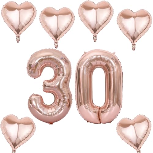 Roségold Zahlen Luftballon 30 +6 pcs herz Heliumballon 30. Geburtstag Deko für Frauen,40" Roségold Riesen Folienballon 30 für 30 Jahre Geburtstag deko, Roségold Helium Zahlenballon 30 von Haosell