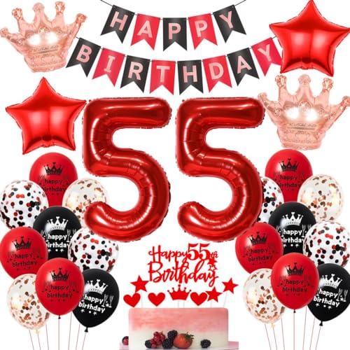 Rot-Schwarze Geburtstagsdeko für 55. Geburtstag Frau - Luftballons und Party Deko Set Rot-Schwarze Geburtstagsdeko für 55. Geburtstag Frau - Luftballons und Party Deko Set von Haosell