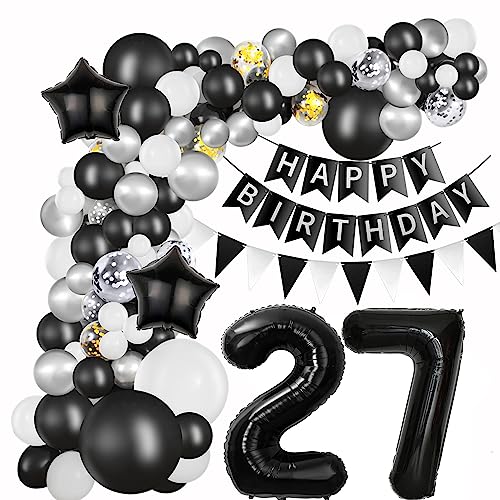 Schwarz 27. Geburtstag Dekoration Ballon 27 Jahre Männer 27 Geburtstag Deko Frauen Luftballon 27. Geburtstag Silber Schwarz Geburtstagsdeko 27 Jahre Frauen Mann 27 Ballon Girlande Silber Schwarz von Haosell