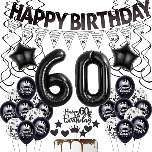 Schwarz 60. Geburtstag Dekoration,Luftballon 60. Geburtstag Mann Frau,Schwarz Geburtstag 60 Jahre Mann, Schwarz 60. Tortendeko,Geburtstagsdeko 60 Jahre Frau,Schwarz Ballon 60. Party Dekoration von Haosell