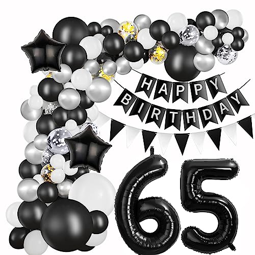 Schwarz 65. Geburtstag Dekoration Ballon 65 Jahre Männer 65 Geburtstag Deko Frauen Luftballon 65. Geburtstag Silber Schwarz Geburtstagsdeko 65 Jahre Frauen Mann 65 Ballon Girlande Silber Schwarz von Haosell