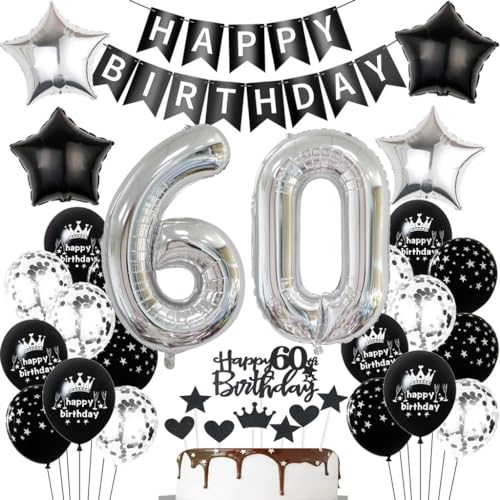 Schwarz Silber Luftballons 60. Geburtstag Dekoration - Geburtstagsdeko für Frauen Männer, Ballons, Tortendeko, Party Deko Schwarz Silber Luftballons 60. Geburtstag Dekoration - Geburtstagsdeko für Frauen Männer, Ballons, Tortendeko, Party Deko von Haosell