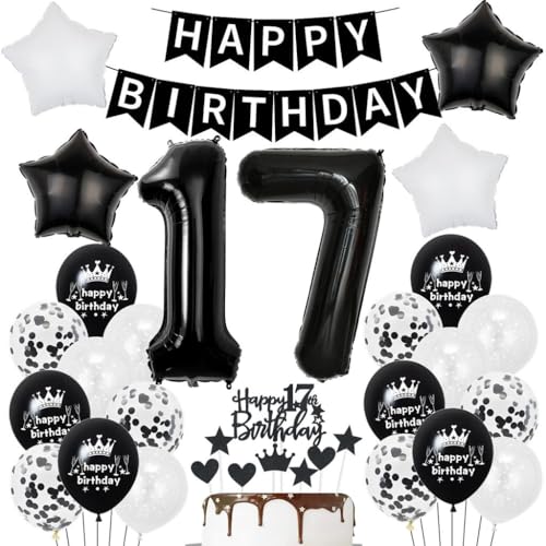 Schwarz Weiß 17. Geburtstag Dekoration, Schwarz Weiß Luftballon 17. Geburtstag Deko, Junge Mädchen Geburtstagsdeko 17 Jahre, 17. Tortendeko, Ballons 17. Junge Mädchen Party Deko von Haosell