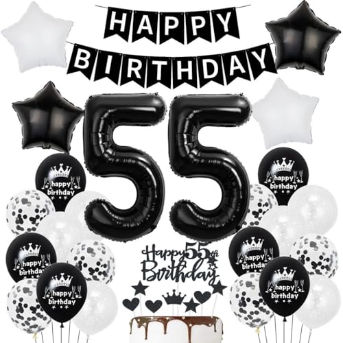 Schwarz Weiß 55. Geburtstag Dekoration - Luftballon Deko für Mann und Frau, Tortendeko, Ballons für Party - 55 Jahre Feier Schwarz Weiß 55. Geburtstag Dekoration - Luftballon Deko für Mann und Frau, Tortendeko, Ballons für Party - 55 Jahre Feier von Haosell