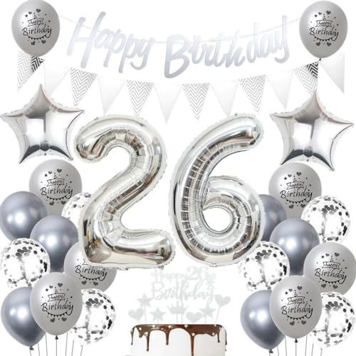 Silber 26 Geburtstag Luftballons, 26 Silber Geburtstagsdekoration Silber, Ballon 26 Geburtstag Frau Mann, Silber Geburtstagsdeko 26 Jahre, Silber Luftballon 26. Geburtstag Party Dekoration Silber 26 Geburtstag Luftballons, 26 Silber Geburtstagsdekoration Silber, Ballon 26 Geburtstag Frau Mann, Silber Geburtstagsdeko 26 Jahre, Silber Luftballon 26. Geburtstag Party Dekoration von Haosell