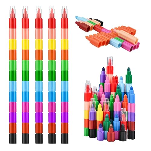 Haoutdory 5 Stück Stapelbare Wachsmalstifte, 12 Farben Baustein Buntstifte Kinder, Mitbringsel Mitgebsel Kindergeburtstag Gastgeschenke Regenbogen Stift Kleine Geschenke für Kinder (12 Farben in 1) von Haoutdory