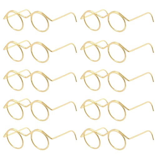 10 Paar Kleine Puppengläser Metalldraht Rand Lens Ohne Brille Stoffpuppe Dress Up Brille Klassische Retro -Mini -Sonnenbrille Für Bastel Sonnenbrille Für Puppen Haustiere Kostüm von Haowul