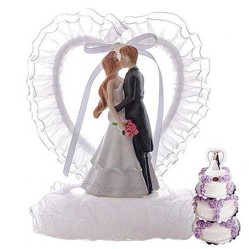 Haowul Braut Bräutigam Kuchen -Topper Braut Und Bräutigam Figuren in Spitzengirlanden Hochzeitspaar Figur Hochzeit Verlobungsfeier Für Hochzeit Valentinstag Party Kuchen - von Haowul