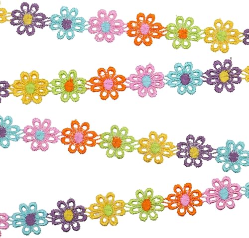 Haoyaru 5 Yards 2,5 cm breites Gänseblümchen-Band, Stickerei, Farbe, Applikationen, Schneider, Spitze, Dekoration, Handwerk, Spitze, Gelb, Orange, Blau, Grün, Rosa, Violett von Haoyaru
