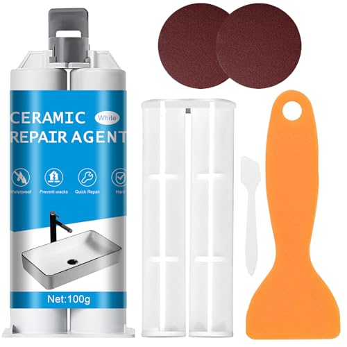 Fliesenreparaturset Weiß 100g - Universelles Reparaturset für Keramik, Badewannen, Waschbecken - Abdichtung von Kratzern, Löchern, Rissen in Emaille, Porzellan & Acryl von HapDeFu