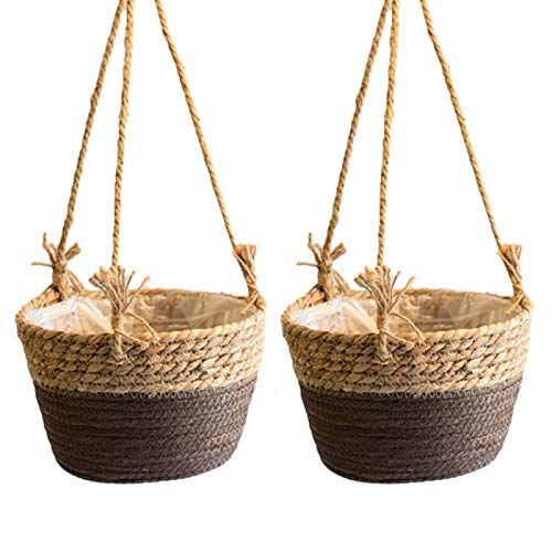 Hapeisy 2 Stück Juteseil hängende Pflanzkörbe, Hängeblumentopf, Hängepflanzenhalter, Hängekörbe für Pflanzen, Blumentöpfe von Hapeisy