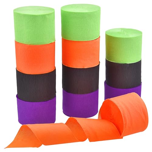 Hapeper 12 Rollen Halloween Krepppapier Luftschlangen für Halloween Party Dekoration Hintergrund DIY Handwerk Herstellung (Orange Lila Schwarz Grün) von Hapeper