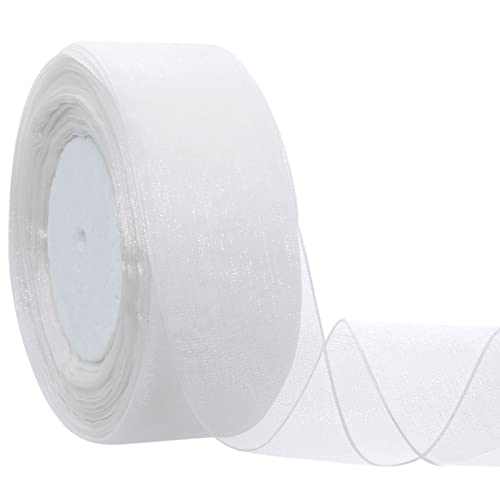 Hapeper Organzaband Stoffband, 3,8 cm, transparent, 45,7 m/Rolle (weiß) von Hapeper