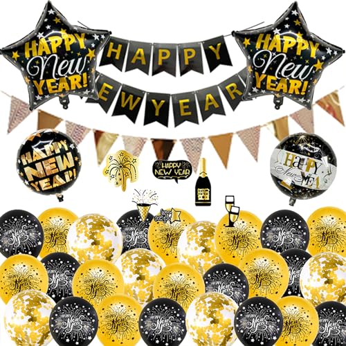 Goldene Latexballons 2024 Silvesterdekorationen Partyzubehör Frohes Neues Jahr Dekorationen Flagge von Hapihom