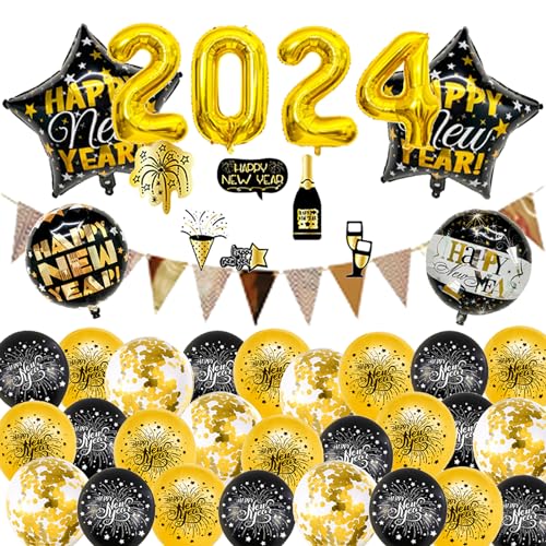 Goldene Latexballons 2024 Silvesterdekorationen Partyzubehör Frohes Neues Jahr Dekorationen von Hapihom