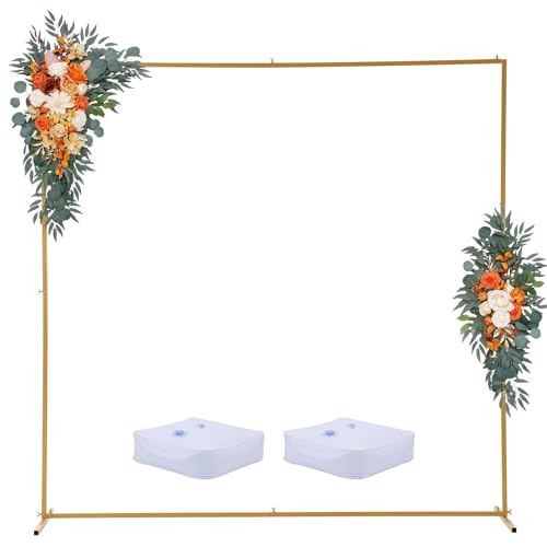 Hochzeitsbogen-Hintergrundständer, 2,5 x 2,5 M Traubogen Hochzeit Ballonbogen Gestell, Eckig, goldfarben Metallbogen, Freistehend Kranzbogen Hintergrund für Geburtstag, Party, Fotokabine Dekoration von Hapihom