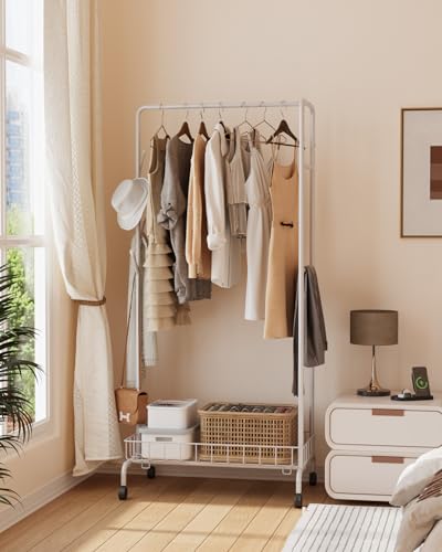 Kleiderständer, Garderobenständer mit Rollen & Aufbewahrungsregal aus Netzstoff, Großer Raum Kleiderstange zum Aufhängen von Kleidung, Hüten, Taschen, Metallrahmen für Schlafzimmer, Eingangsbereich Kleiderständer, Garderobenständer mit Rollen & Aufbewahrungsregal aus Netzstoff, Großer Raum Kleiderstange zum Aufhängen von Kleidung, Hüten, Taschen, Metallrahmen für Schlafzimmer, Eingangsbereich von Hapihom
