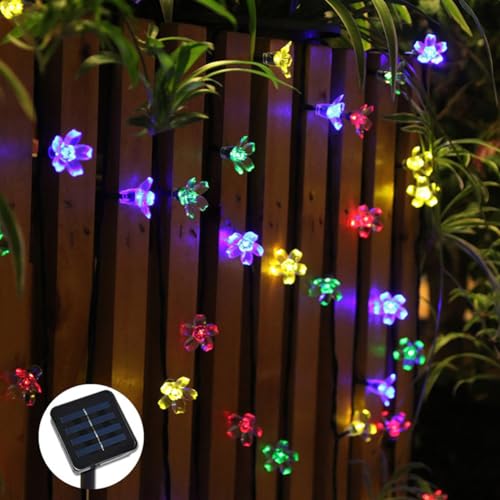 Solar-Blumen-Lichterkette für den Außenbereich, 100 LEDs, 12 m, mehrfarbige Lichterkette mit 8 Beleuchtungsmodi, solarbetriebene LED-Lichter für Terrasse, Garten, Party, Hochzeit bunt One size von Hapihom