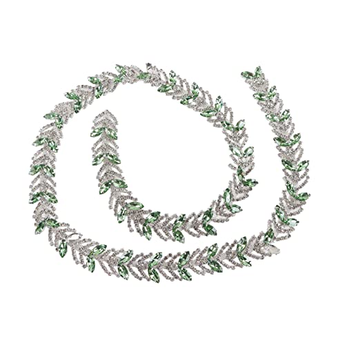 1 Yard Trimkette 2,3 cm Kristall Kettenkette Gla Blattform Blütenkette Nähen der Bling Trimm für Kleidungsstücke Ohrringgürtel (Grasgrün) von Hapivida