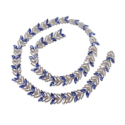 1 Yard Trimkette 2,3 cm Kristall Kettenkette Gla Blattform Blütenkette Nähen der Bling Trimm für Kleidungsstücke Ohrringgürtel (Königsblau) von Hapivida
