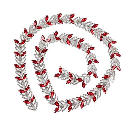 1 Yard Trimkette 2,3 cm Kristall Kettenkette Gla Blattform Blütenkette Nähen der Bling Trimm für Kleidungsstücke Ohrringgürtel (Rot) von Hapivida