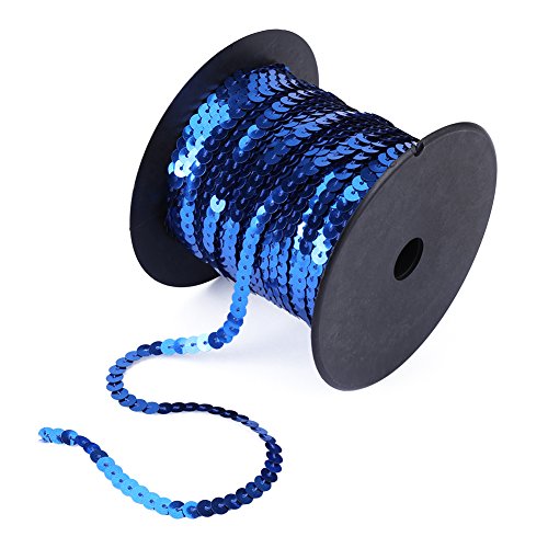 100 Yard Flacher Pailletten Rolle, 6mm Bunte Paillette Trim Flache Glitzerborte für DIY Handwerk, DIY Paillettenschnur Bandrolle für Bastelarbeiten, Verzierungen, Kostümzubehör(Blau) von Hapivida